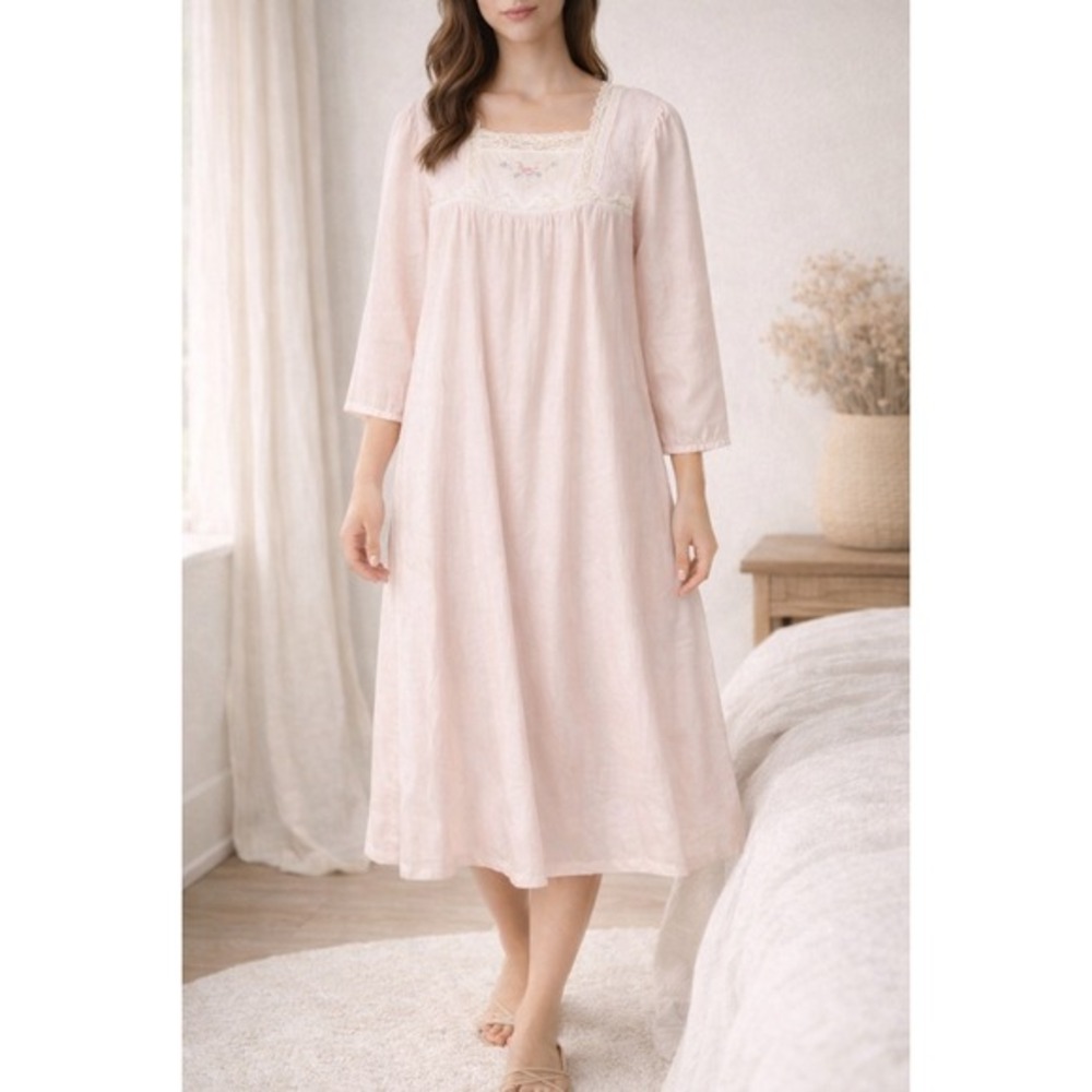 Vintage Barbizon Nightgown Pink Lace Embroidered Cottagecore Prairie‎ Maxi M